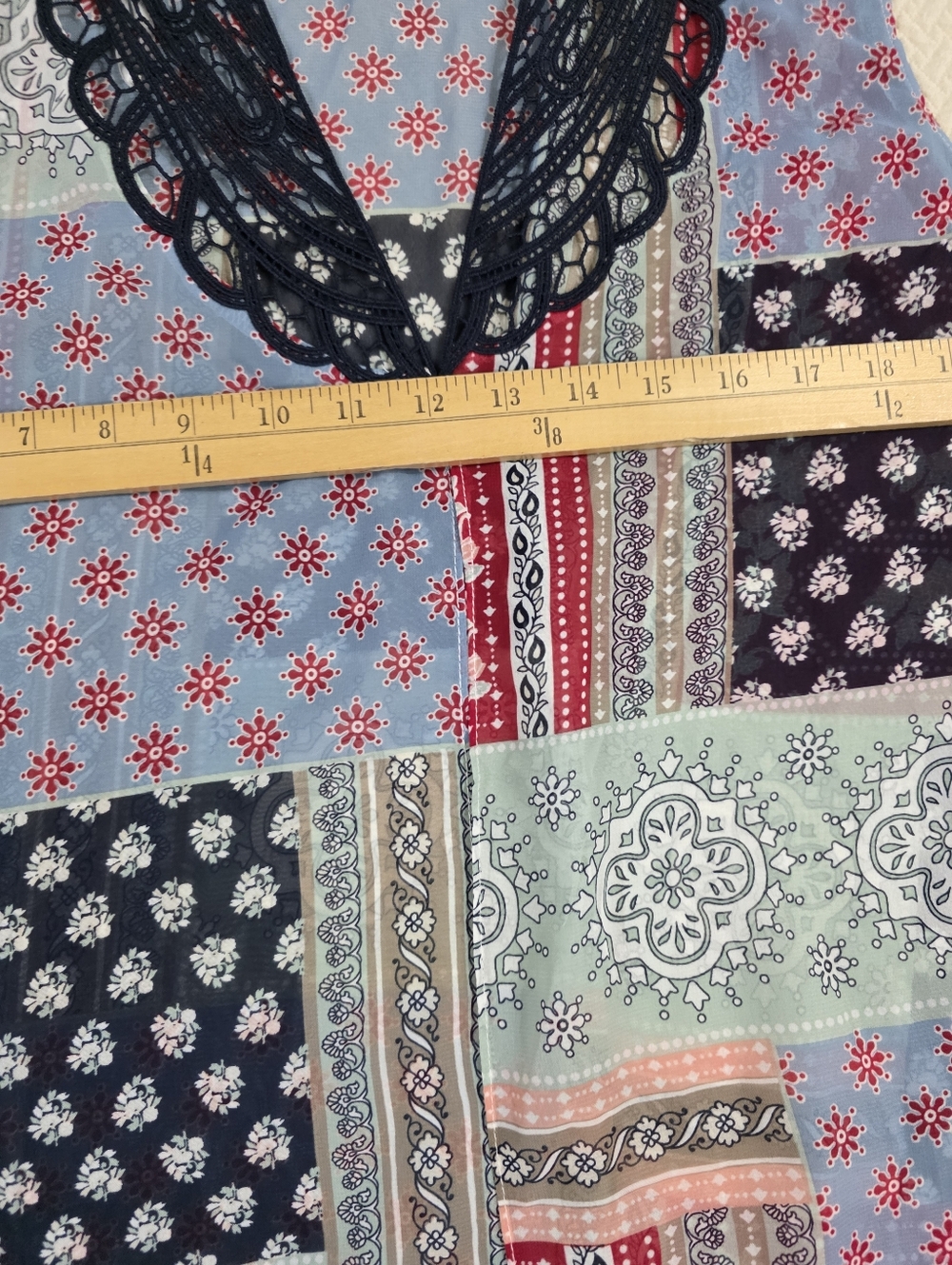 C. Est 1946 Patchwork Boho Open Front Vest Duster XL Sleeveless Mixed Print - Picture 9 of 13
